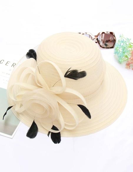 羽付き フラワー チュール リボン エレガント 女優帽 とても軽い ハット