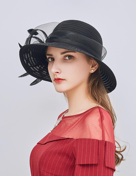 羽付き フラワー チュール リボン エレガント 女優帽 とても軽い ハット