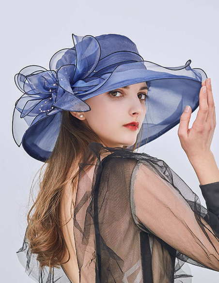オーガンジー フリル エレガント 女優帽 とても軽い ハット