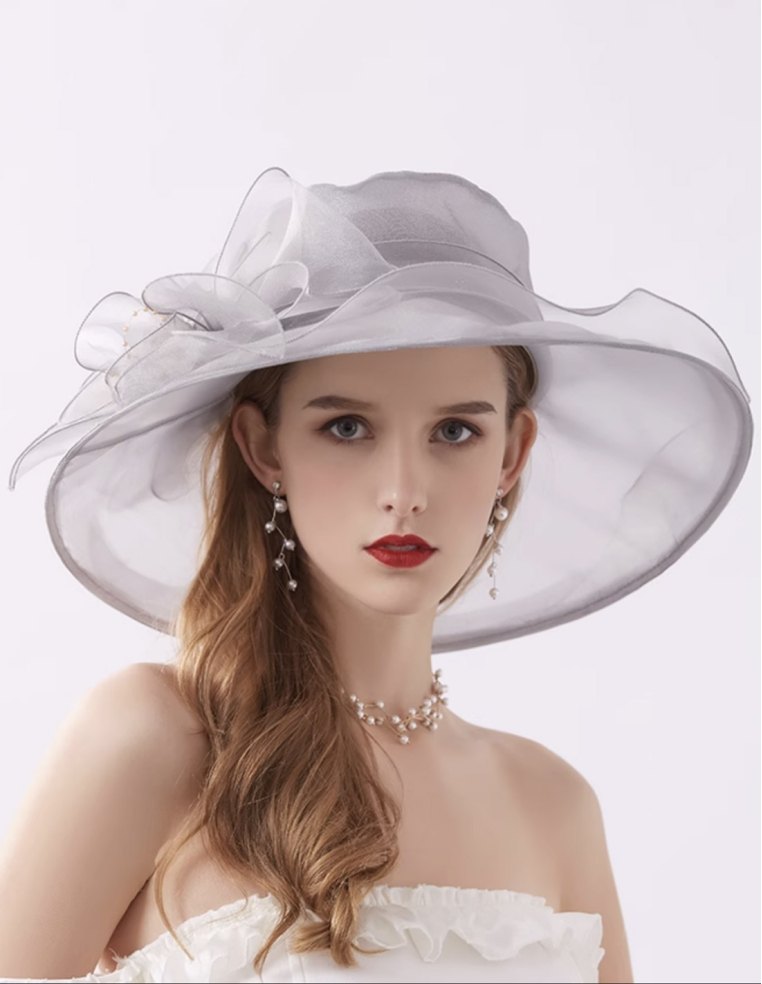 オーガンジー ビジュー フラワー エレガント 女優帽 とても軽い ハット