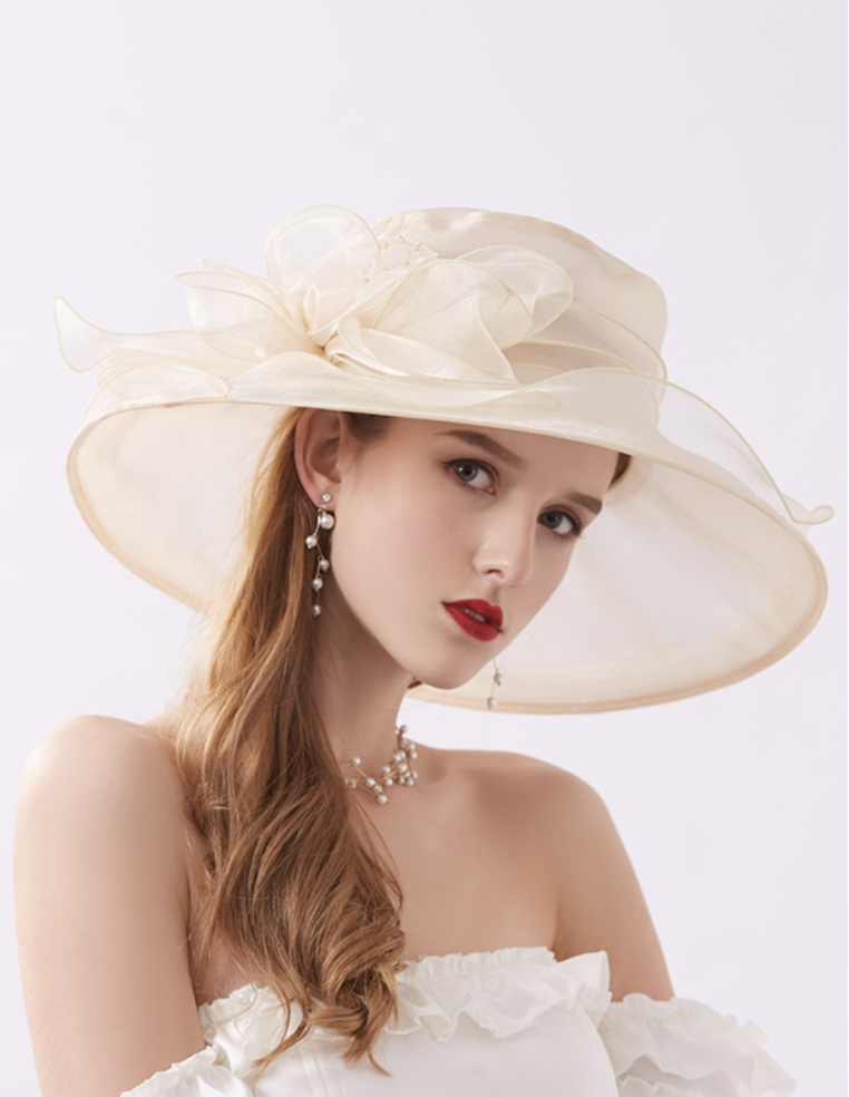 オーガンジー ビジュー フラワー エレガント 女優帽 とても軽い ハット