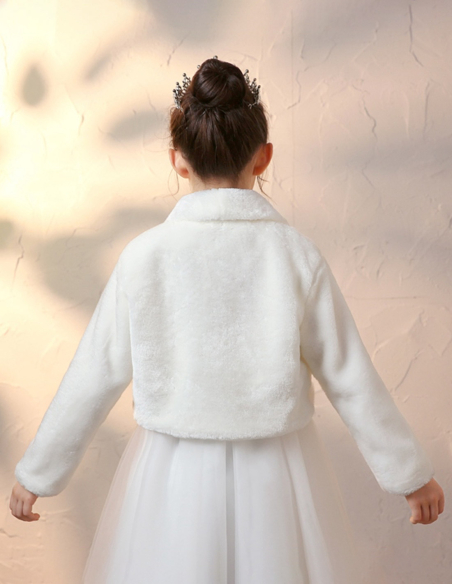 女の子 セレモニー オフホワイト ポンポン もこもこ 暖かい アウター ボレロ