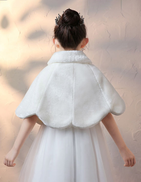 女の子 キッズ ファーコート ポンチョ 花びら リボン セレモニー 秋冬 オフホワイト