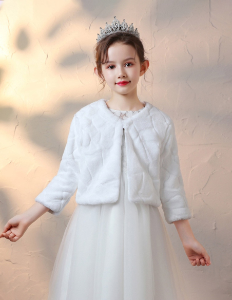 女の子 キッズ ファーコート セレモニー 秋冬 オフホワイト