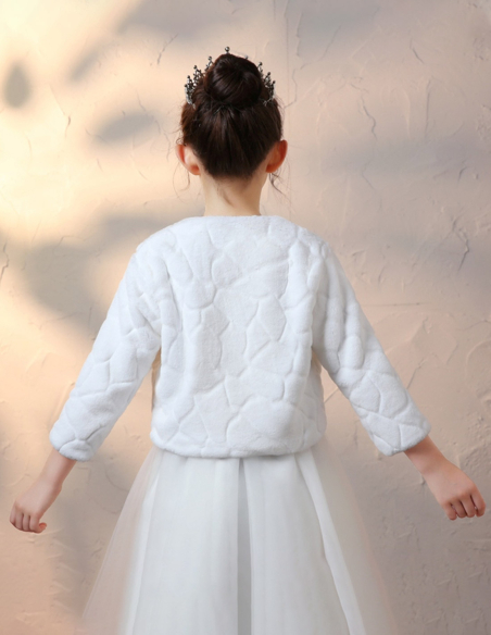 女の子 キッズ ファーコート セレモニー 秋冬 オフホワイト