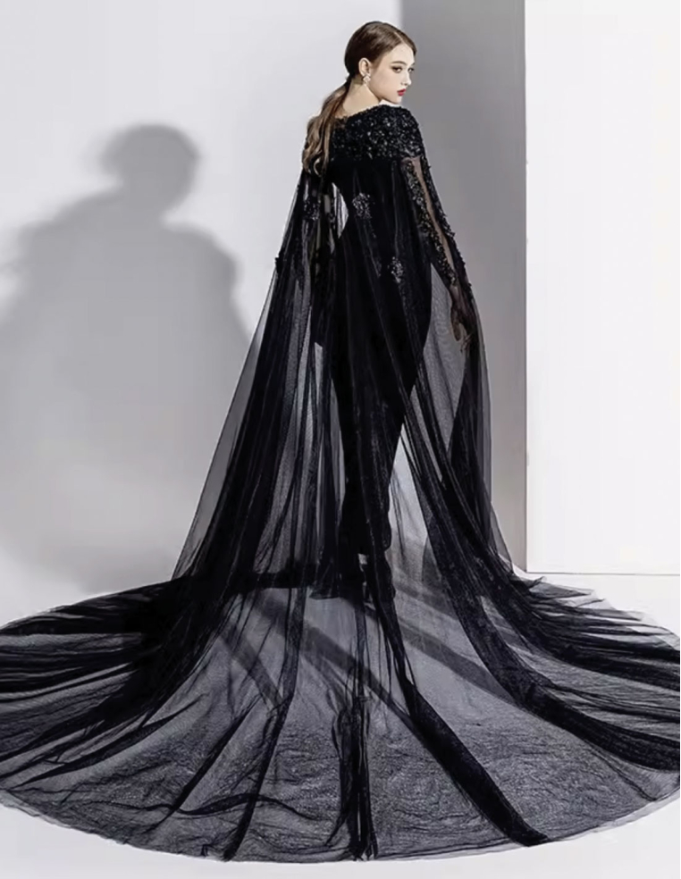 イタリアンサテン ロングレース付きチュールマント 2way ウェディング 披露宴 パーティー パンツドレス