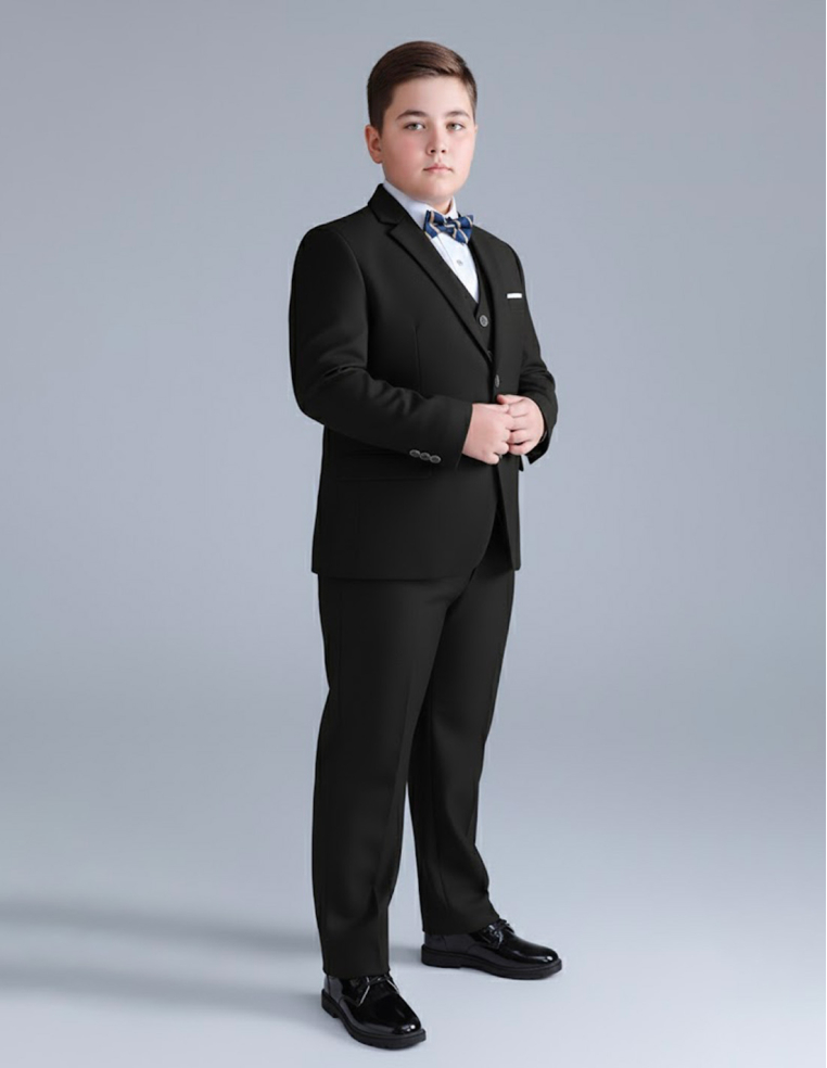 ゆったり 大きいサイズ 入学式 演奏会 七五三 ピアノ発表会 誕生日 男の子 キッズ フォーマルスーツ ブルー ネイビー 5点セット