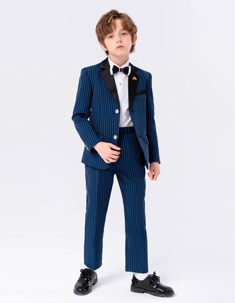 入学式 演奏会 七五三 ピアノ発表会 誕生日 男の子 ストライプ キッズ フォーマルスーツ ブラック ネイビー 4点セット