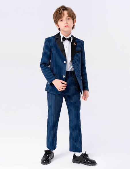入学式 演奏会 七五三 ピアノ発表会 誕生日 男の子 ストライプ キッズ フォーマルスーツ ブラック ネイビー 4点セット