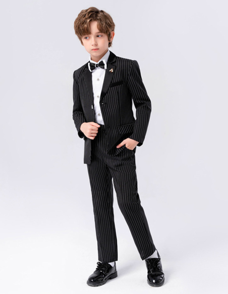 入学式 演奏会 七五三 ピアノ発表会 誕生日 男の子 ストライプ キッズ フォーマルスーツ ブラック ネイビー 4点セット