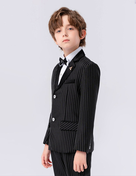 入学式 演奏会 七五三 ピアノ発表会 誕生日 男の子 ストライプ キッズ フォーマルスーツ ブラック ネイビー 4点セット