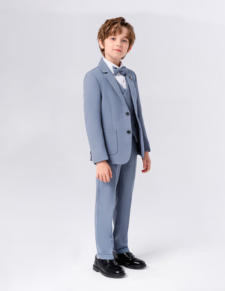 入学式 演奏会 七五三 ピアノ発表会 誕生日 男の子 キッズ フォーマルスーツ パウダーブルー グレー アイボリー 5点セット