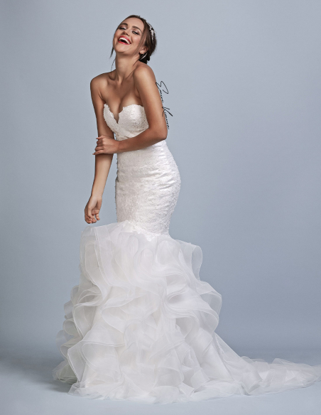 ハートネック レース チュール 伸縮性チュール マーメイドライン ふわふわ ウェディングドレス