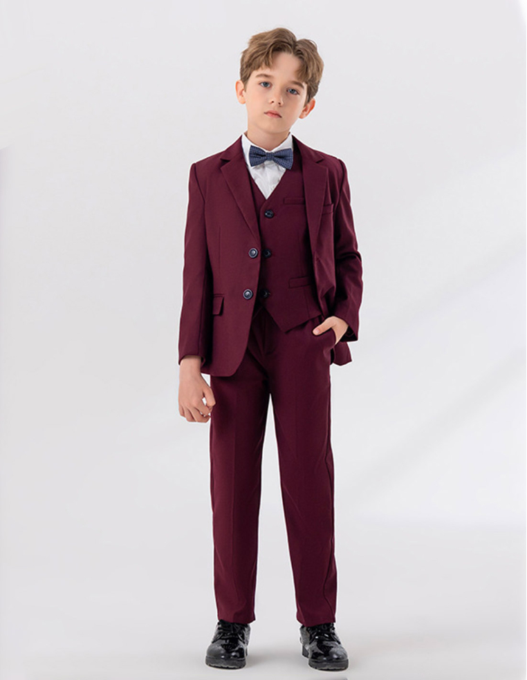 入学式 演奏会 七五三 ピアノ発表会 誕生日 男の子 キッズ フォーマルスーツ ボルドー ホワイト ブルー 5点セット