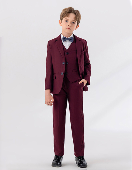 入学式 演奏会 七五三 ピアノ発表会 誕生日 男の子 キッズ フォーマルスーツ ボルドー ホワイト ブルー 5点セット