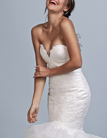 ハートネック レース チュール 伸縮性チュール マーメイドライン ふわふわ ウェディングドレス