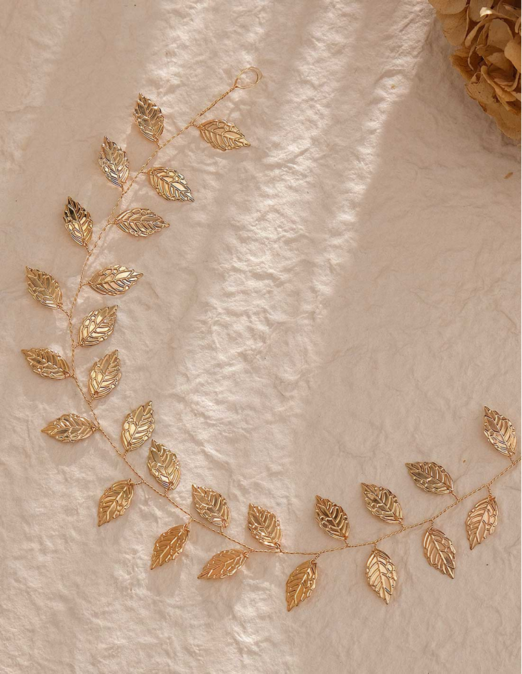 ゴールド シルバー シンプル リーフ ブライダル パーティー ヘッドドレス