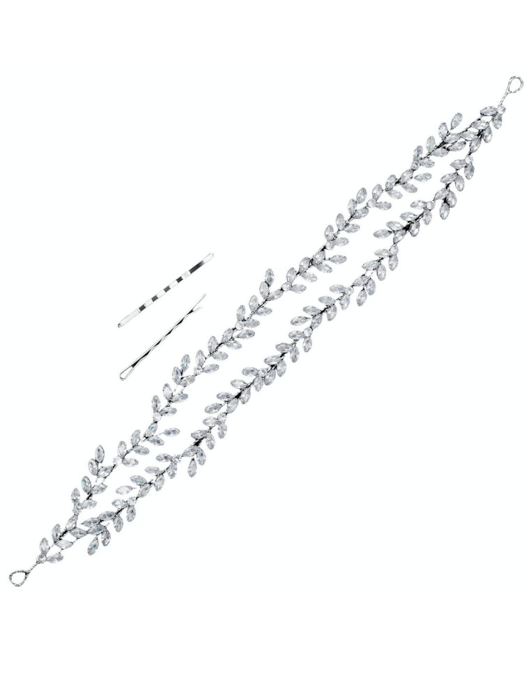 シルバー ダブル リーフ ブライダル カチューシャ ヘッドドレス