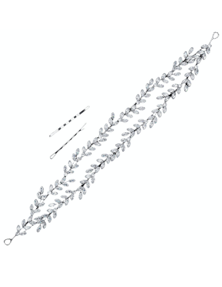 シルバー ダブル リーフ ブライダル カチューシャ ヘッドドレス