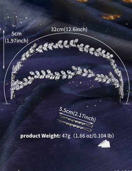 シルバー ダブル リーフ ブライダル カチューシャ ヘッドドレス