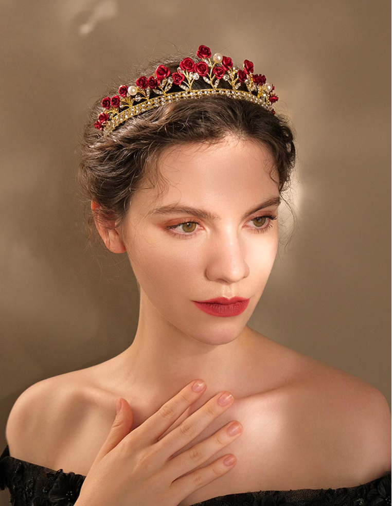 ローズ ゴールド ティアラ カチューシャ 豪華 ブライダル 撮影 前撮り 結婚式 ヘッドドレス