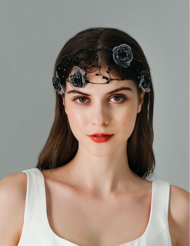 ブラック フラワー カチューシャ ヘッドドレス ブライダル パーティー