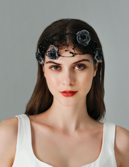 ブラック フラワー カチューシャ ヘッドドレス ブライダル パーティー