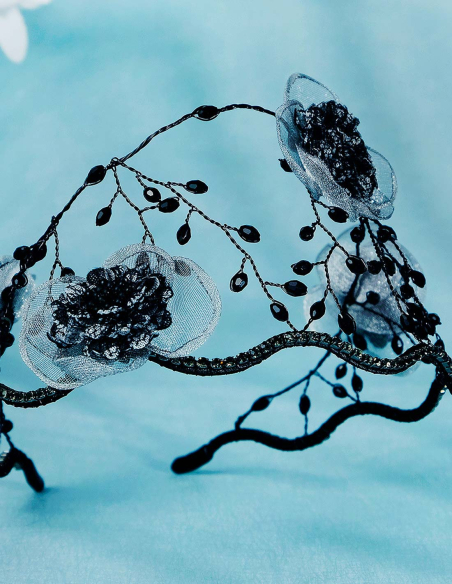 ブラック フラワー カチューシャ ヘッドドレス ブライダル パーティー