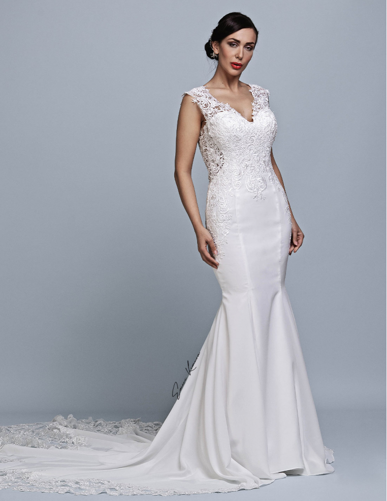レース イタリアンサテン マーメイドライン シースルー ウェディングドレス