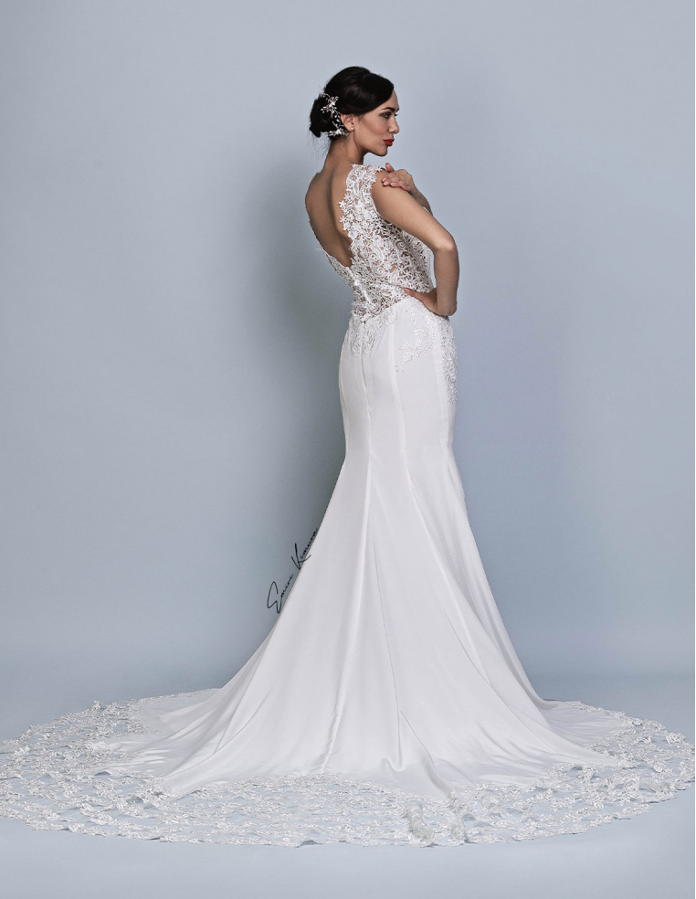 レース イタリアンサテン マーメイドライン シースルー ウェディングドレス