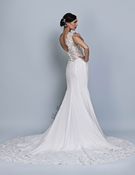 レース イタリアンサテン マーメイドライン シースルー ウェディングドレス