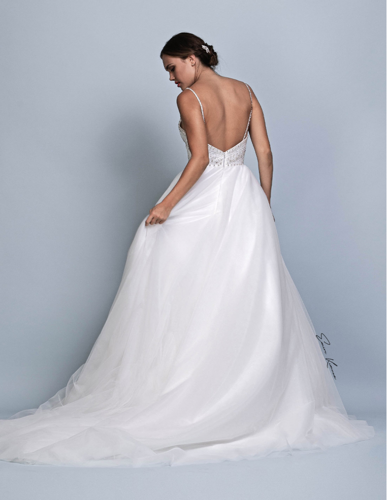 スパゲッティストラップ ラインストーン チュール ウェディングドレス