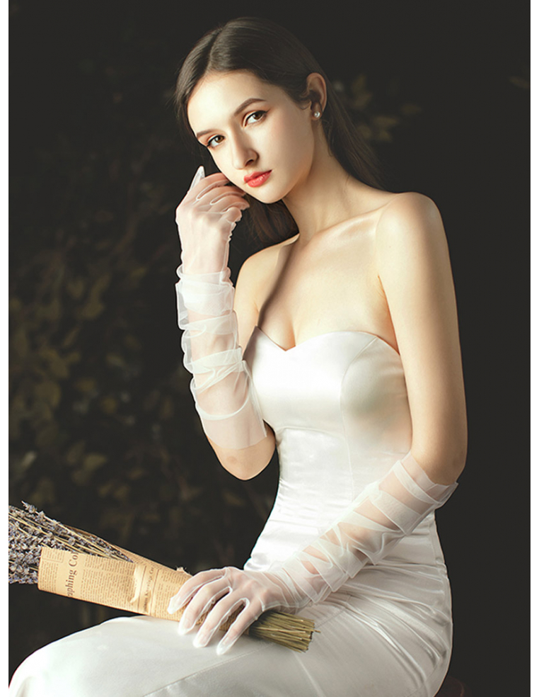 ソフトチュール ロング シンプル 結婚式 ウェディング グローブ