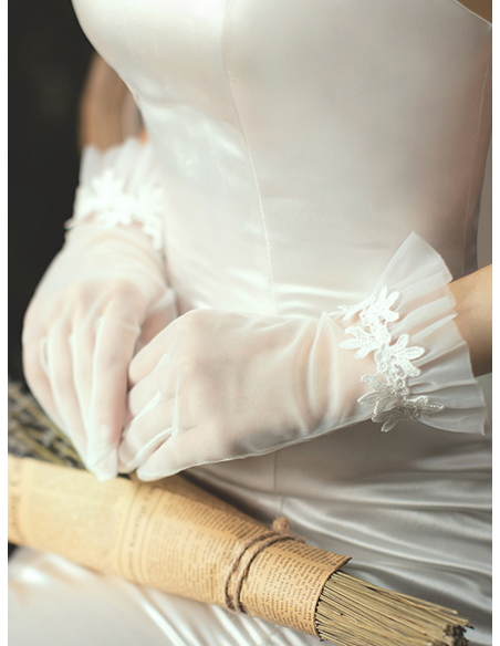 ソフトチュール フラワーレース フリル ショート 結婚式 ウェディング グローブ