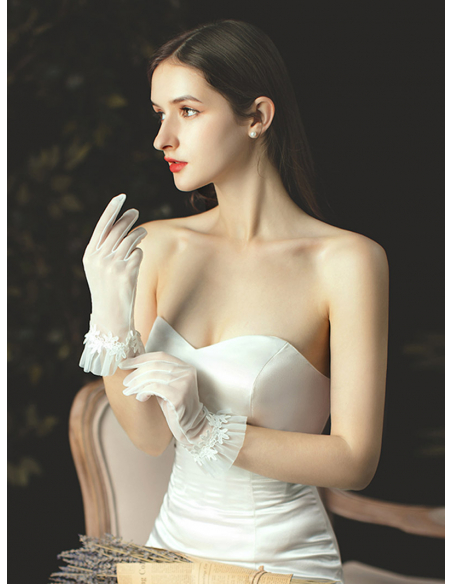 ソフトチュール フラワーレース フリル ショート 結婚式 ウェディング グローブ