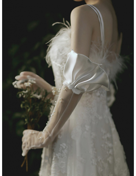 オーガンジー チュール サテン パール ロング 結婚式 ウェディング グローブ