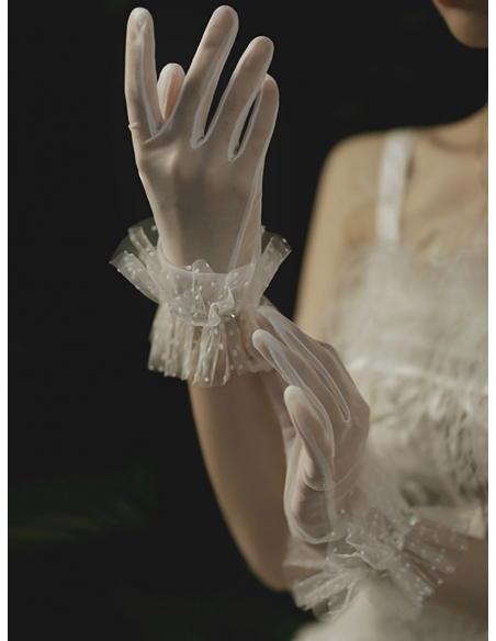 オーガンジー 水玉チュール フラワーパール ショート 結婚式 ウェディング グローブ
