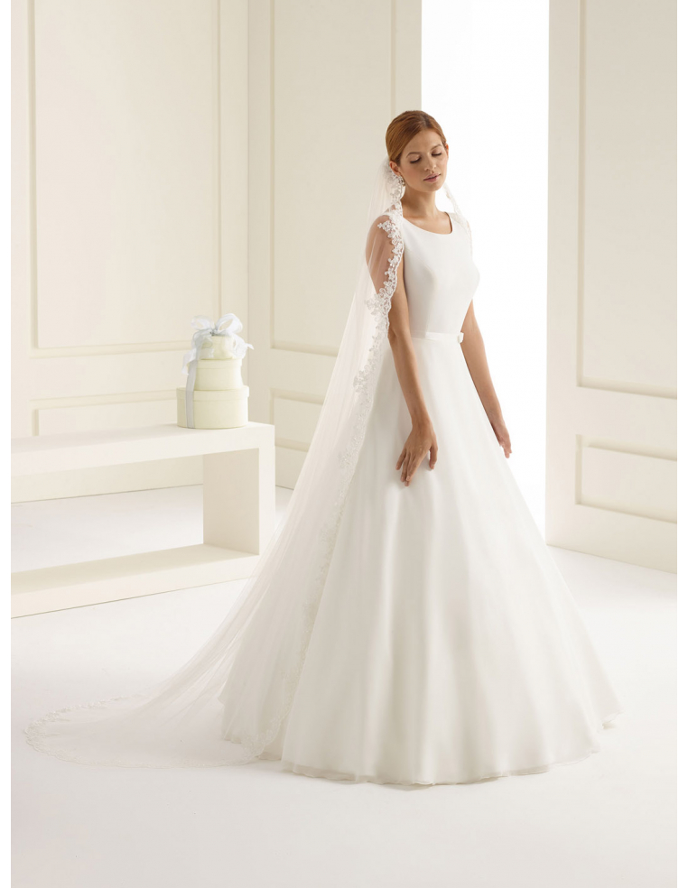 ソフトチュール 1段 レブロデフラワーレース ビーズ刺繍 ロングベール