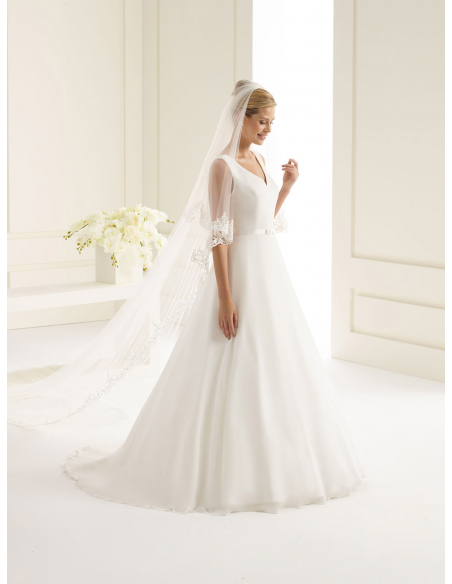 ソフトチュール 2段 レブロデフラワーレース ビーズ刺繍 ロングベール