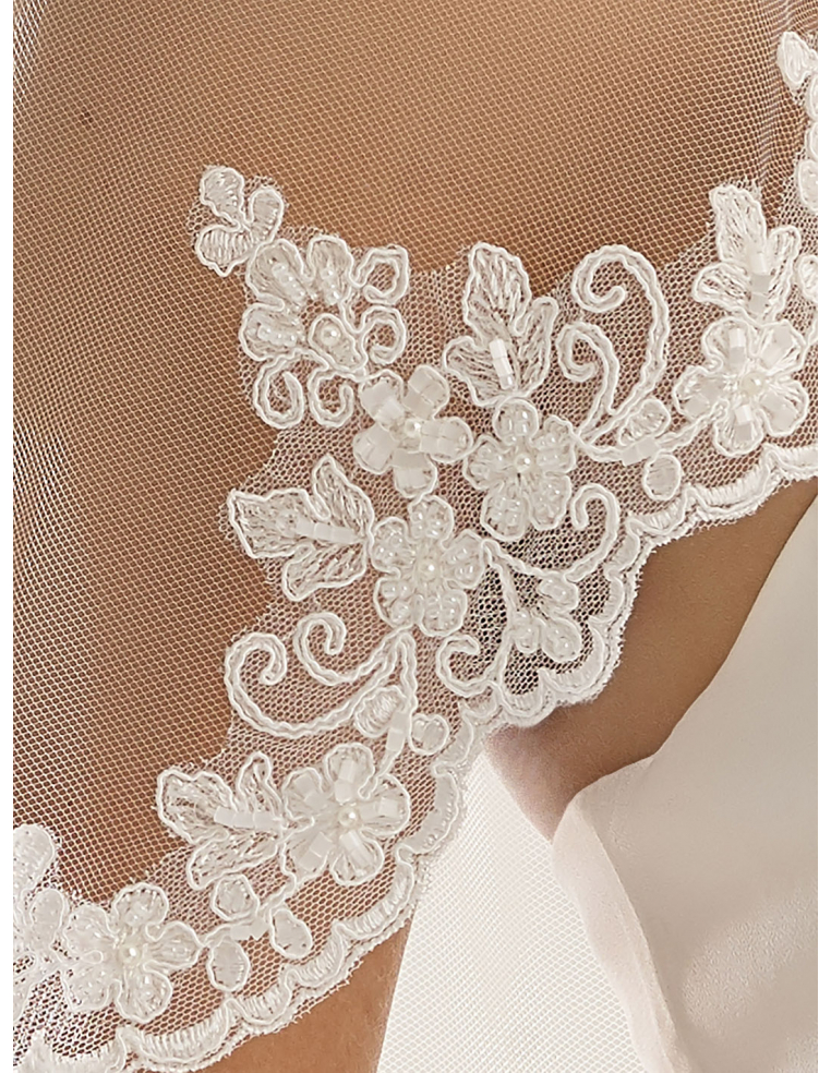 ソフトチュール 2段 レブロデフラワーレース ビーズ刺繍 ロングベール