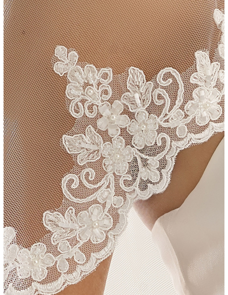 ソフトチュール 2段 レブロデレース ビーズ刺繍 ロングベール