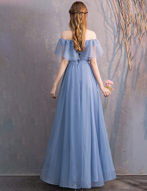 チュール コバルトブルー オフショルダー 編み上げ  二次会・お呼ばれ・ブライズメイド ドレス 2