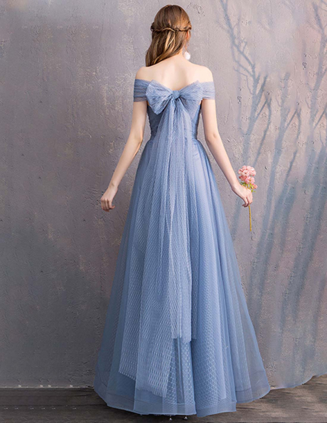 ドットチュール コバルトブルー 編み上げ オフショルダー リボン 二次会・お呼ばれ・ブライズメイド ドレス 2