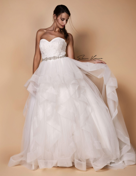 ハートネック チュール レース Aライン プリンセスライン 伸縮性チュール ふわふわ ウェディングドレス