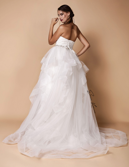 ハートネック チュール レース Aライン プリンセスライン 伸縮性チュール ふわふわ ウェディングドレス