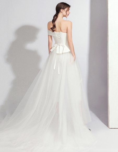 イタリアンサテン チュール オフショルダー オーバースカート 2way ウェディング パンツドレス