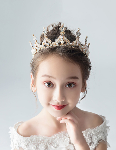 キッズ・女の子 プリンセス クリスタル パール ゴールド 豪華 誕生日会 パーティ用 ティアラ