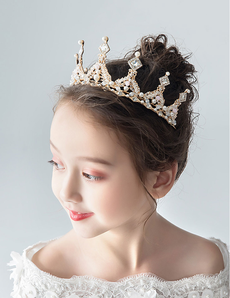 キッズ・女の子 プリンセス クリスタル パール ゴールド 豪華 誕生日会 パーティ用 ティアラ