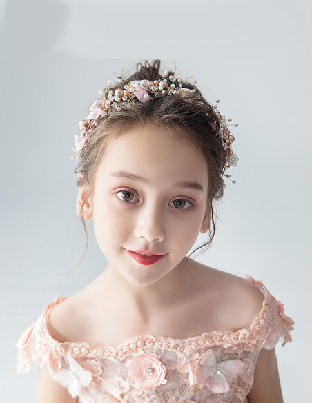 キッズ・女の子 ピンク 花びら ピンクパール クリスタル 誕生日会 パーティ用 ヘッドドレス