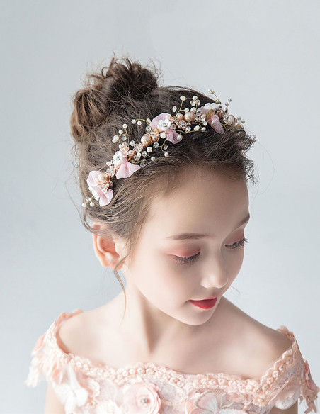 キッズ・女の子 ピンク 花びら ピンクパール クリスタル 誕生日会 パーティ用 ヘッドドレス